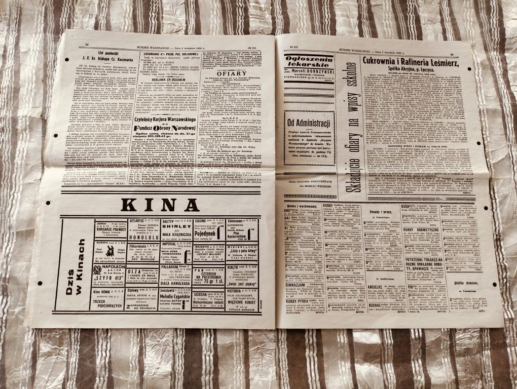 Kurier Warszawski 1 września 1939r replika