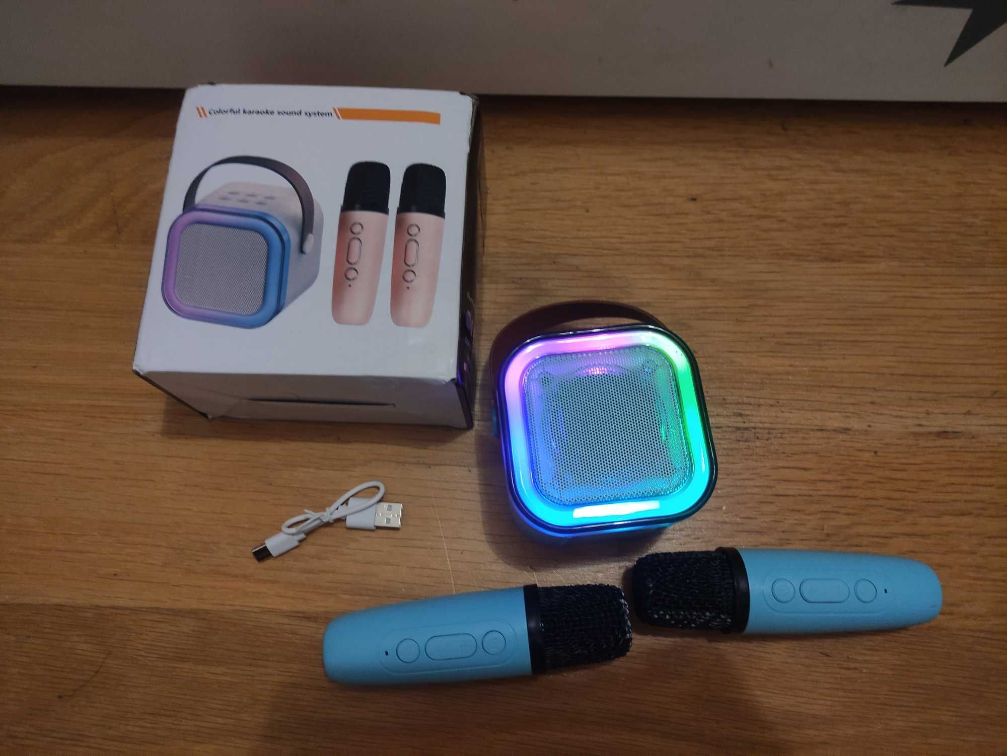 Zestaw Do Karaoke Głośnik RGB 2x mikrofon niebieski