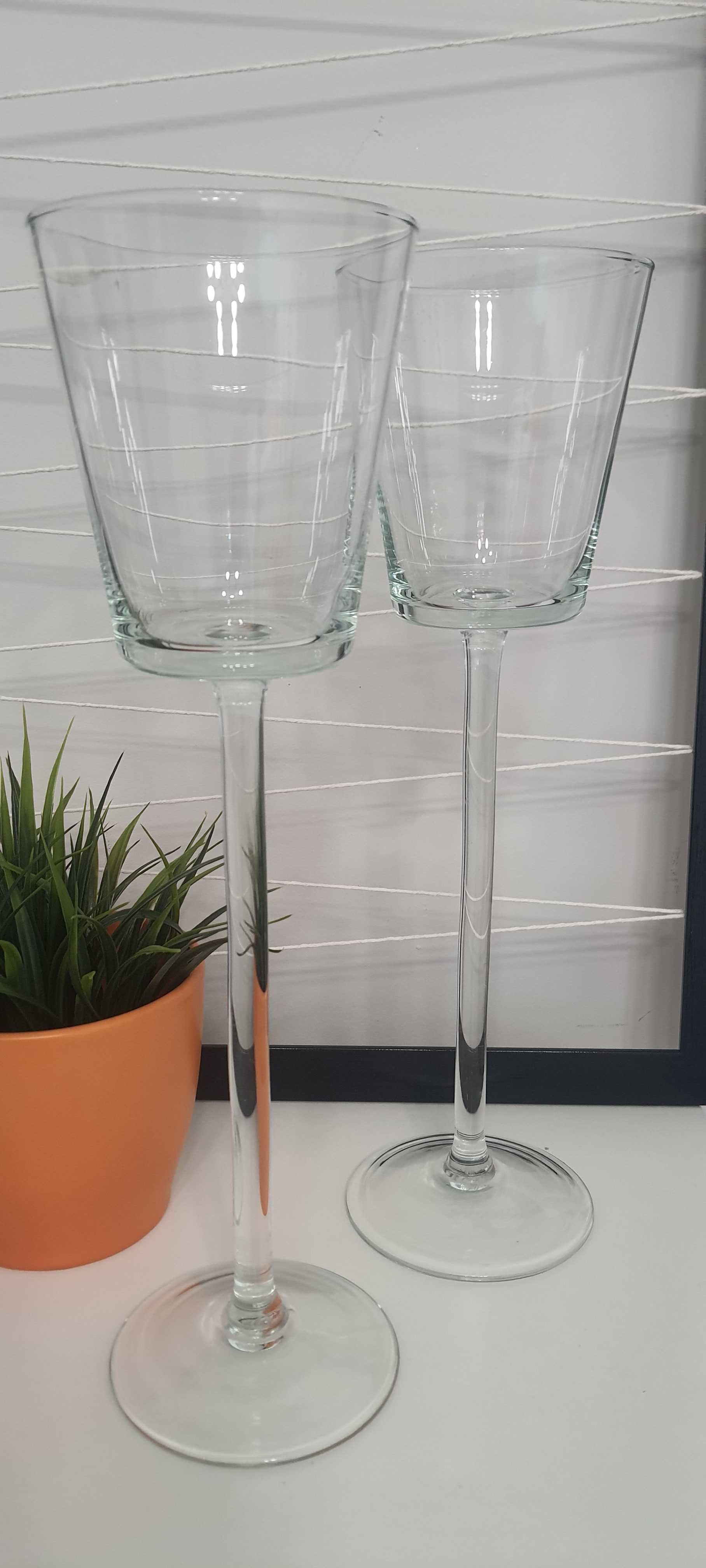 Świeczniki szklane wysokie 2 sztuki