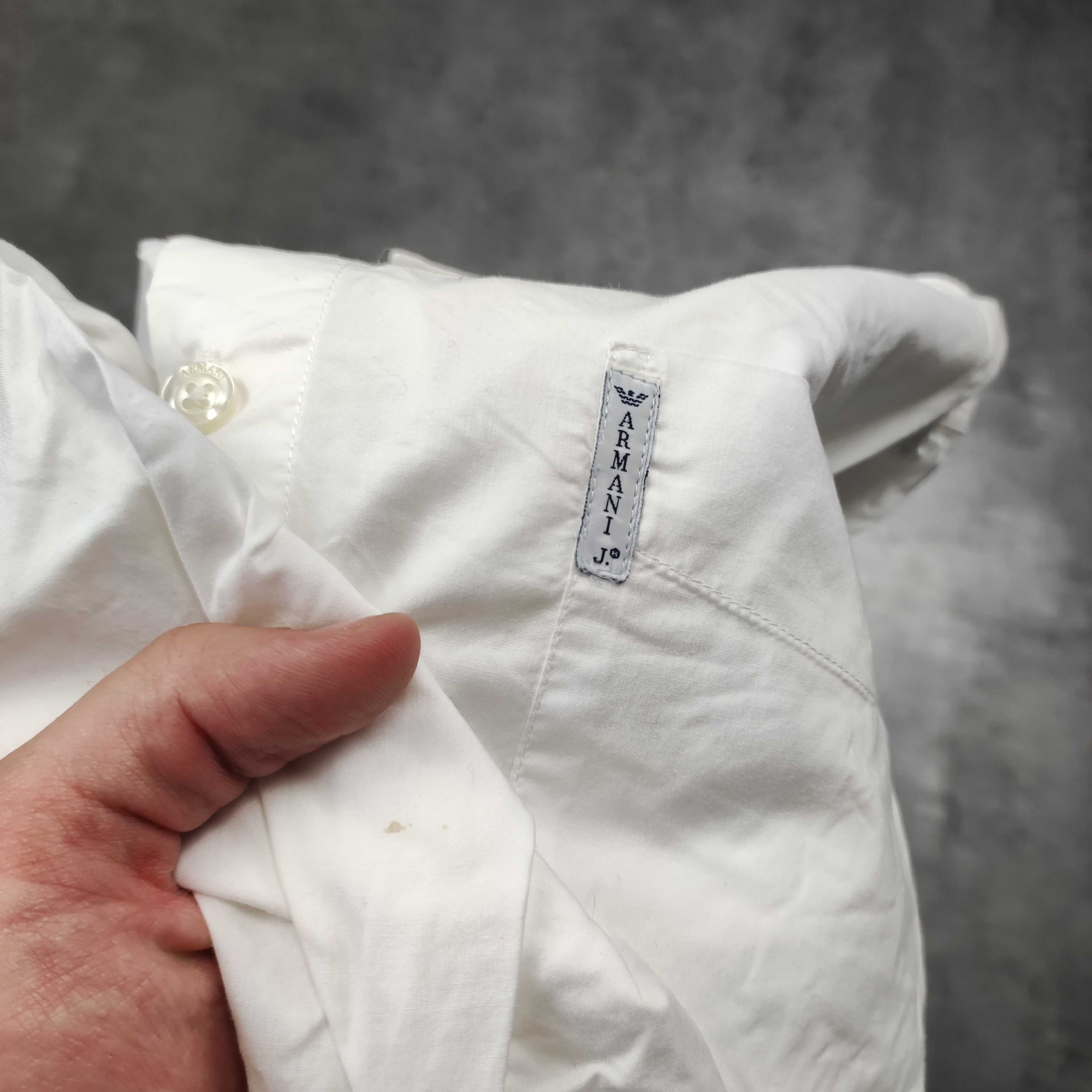 MĘSKA Elegancka Koszula Długi Rękaw Biała Kieszeń Logo Emporio Armani
