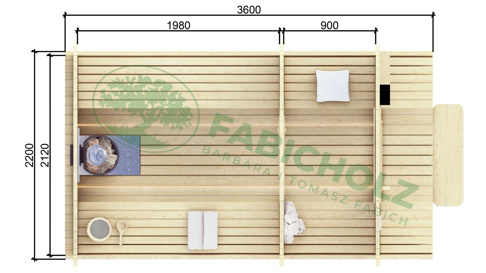 Sauna Circle XL Open/Close 3,6m z przedsionkiem i strefą relaksu