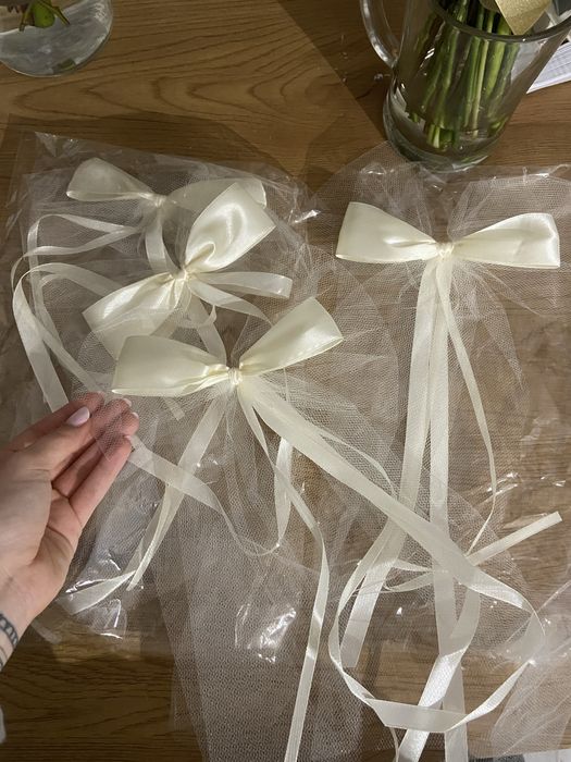 Weselne Kokardy na klamki auta 4 szt