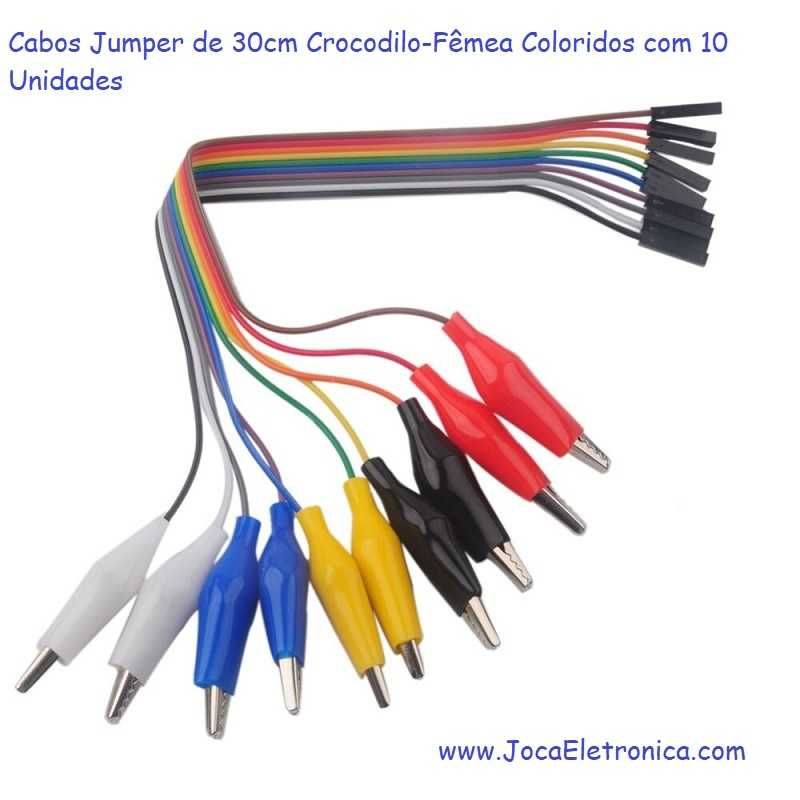 Cabos Jumper de 30cm Crocodilo-Fêmea Coloridos com 10 Unidades