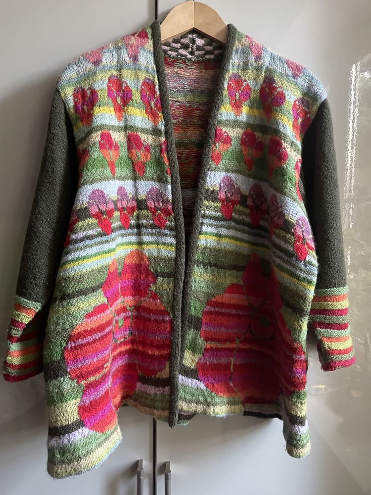 Sweter robiony na drutach wełna wełniany śliczny