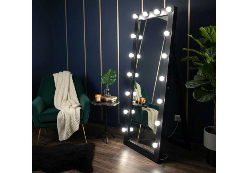 Гримерне дзеркало на опорі в чорній рамі / Дзеркало для макіяжу