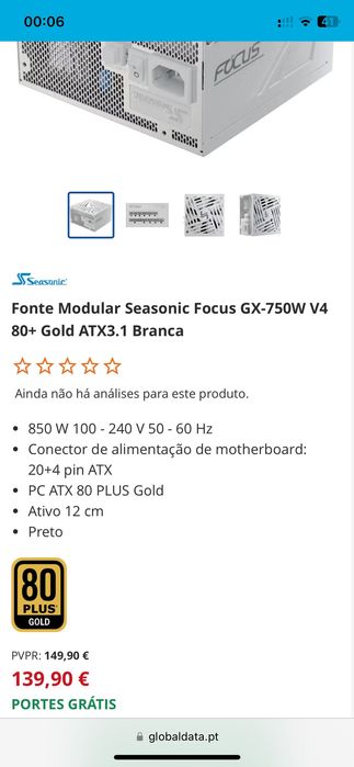 Seasonic Focus gx-750w | Fonte de alimentacão Branca