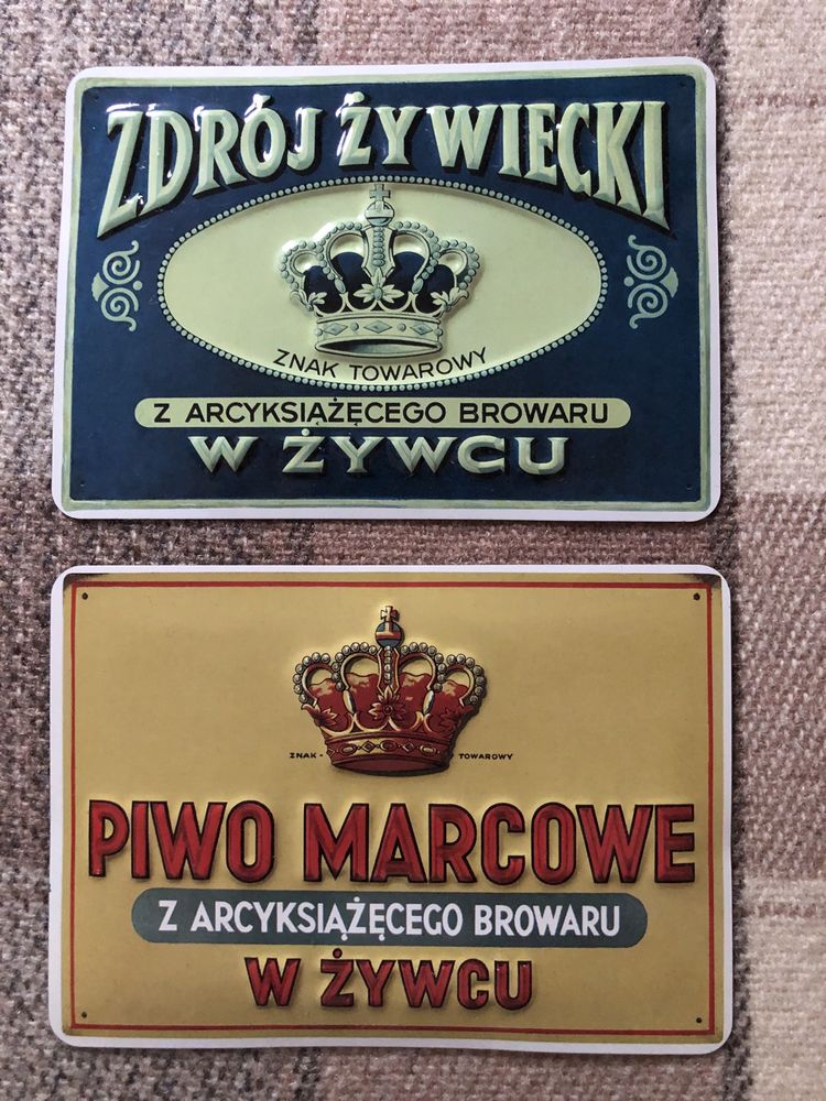 Stare tabliczki reklamowe, reklama piwo marcowe Żywiec, Zdrój Żywiecki