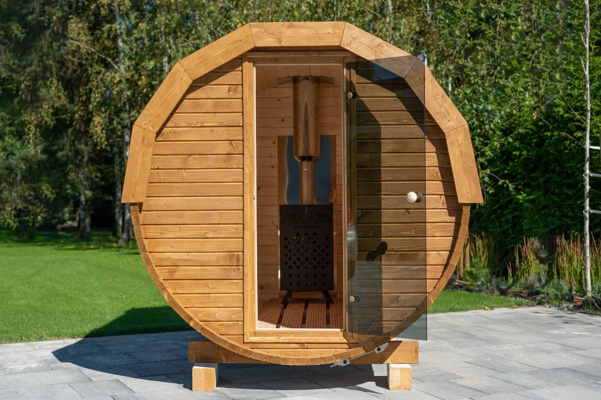 Sauna ogrodowa Beczka Ruska Bania 200 x 250cm, dobierz piec i dodatki!