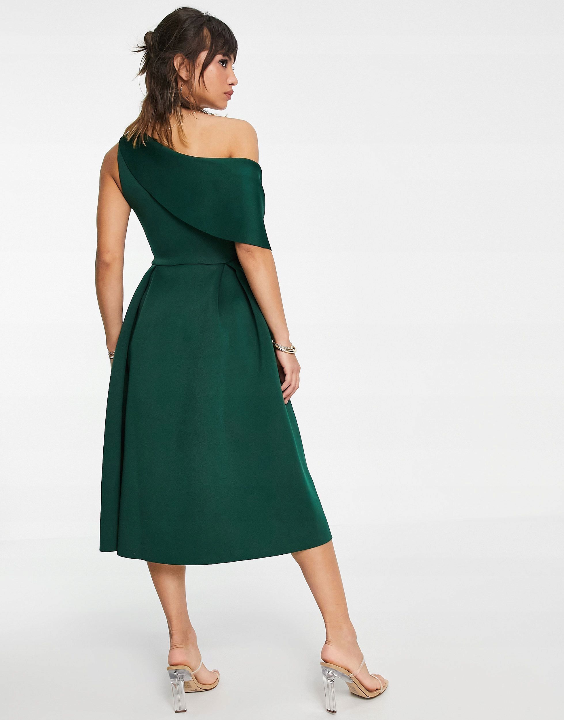 Asos Design 34 Xs Sukienka Rozkloszowana Scuba Forest Green H13139