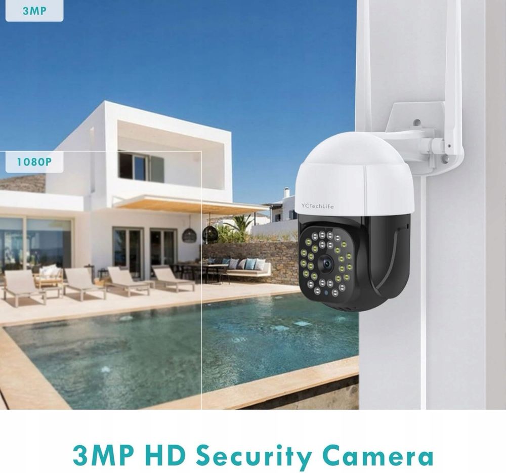 Zewnętrzna kamera do monitoringu 360°, noktowizor, 2-drożnym