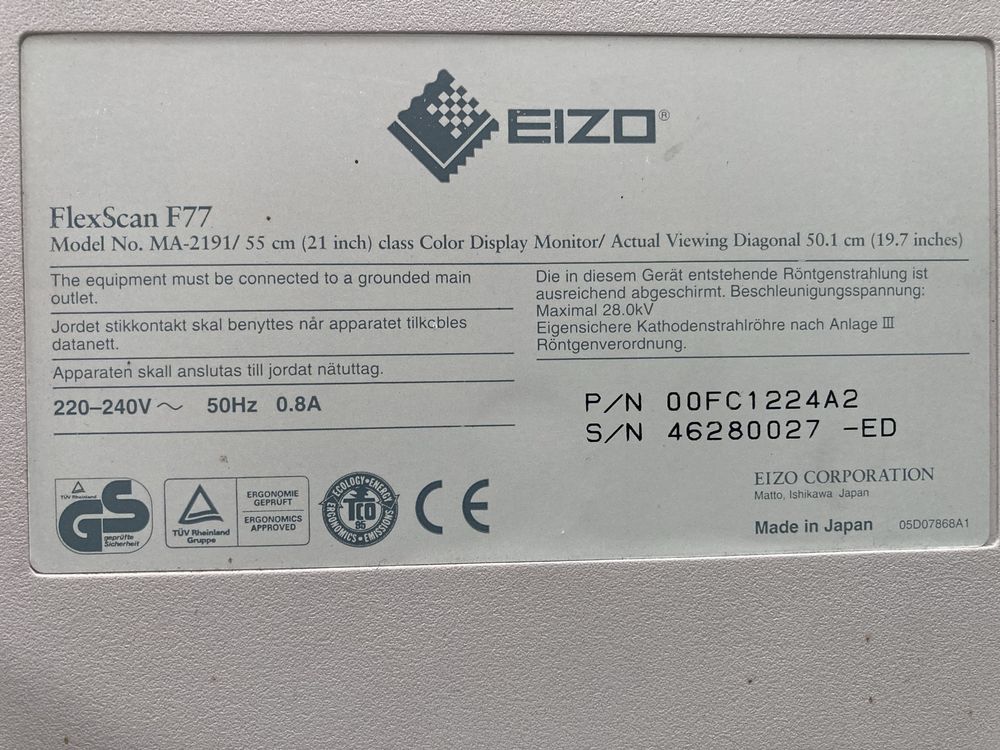Sprzedam monitor EIZO FlexScan F77 w doskonałym stanie.