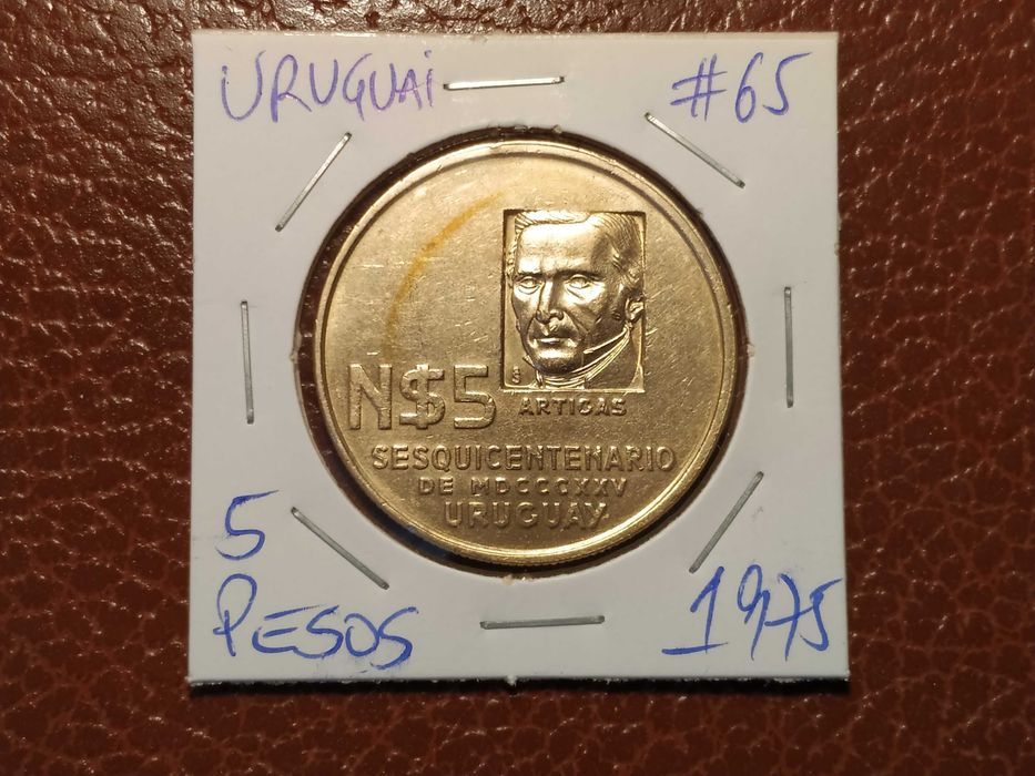 Uruguai - moeda comemorativa de 5 pesos de 1975 (liberdade ou morte)