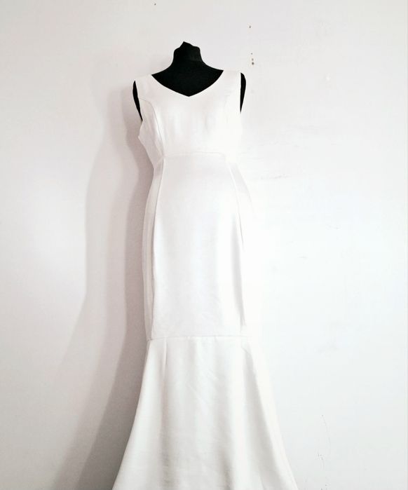 OKAZJA długa biała sukienka satynowa ślubna wieczorowa maxi 40 l 42 xl