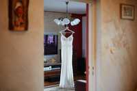 Piękna suknia ślubna rybka, koronka, perły, cekiny, La Belle, 36