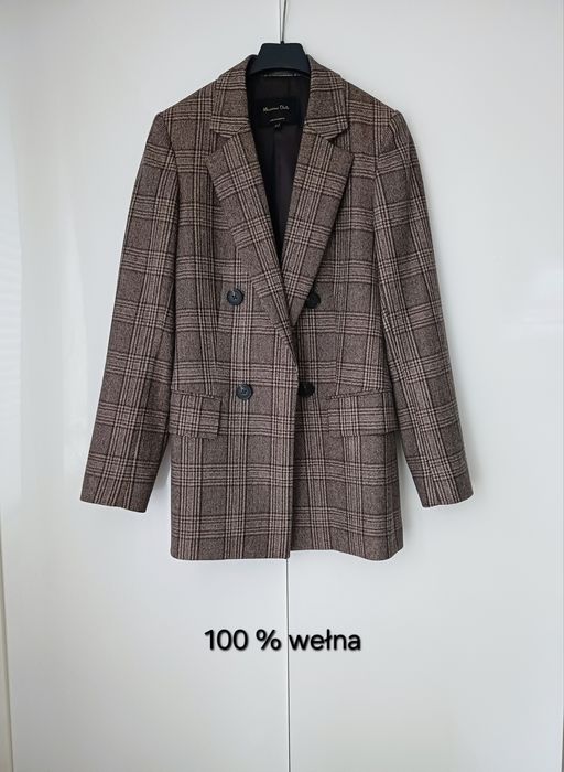 Massimo Dutti 100% wełna wełniana marynarka dwurzędowa brązowa beżowa