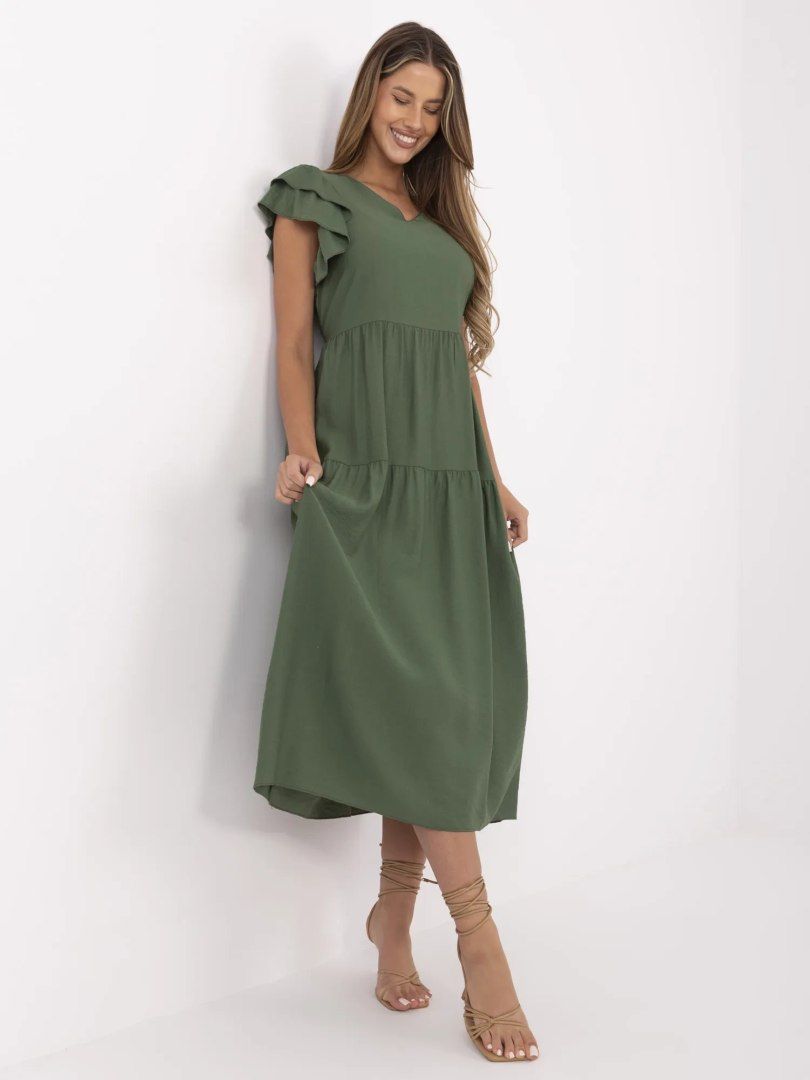 Sukienka khaki midi z falbankami i guzikami na plecach ITALY MODA