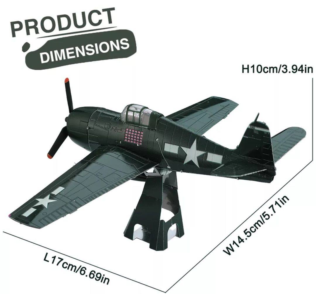 Конструктор металлический 3D пазл Армия Самолёт Grumman F6F Hellcat.