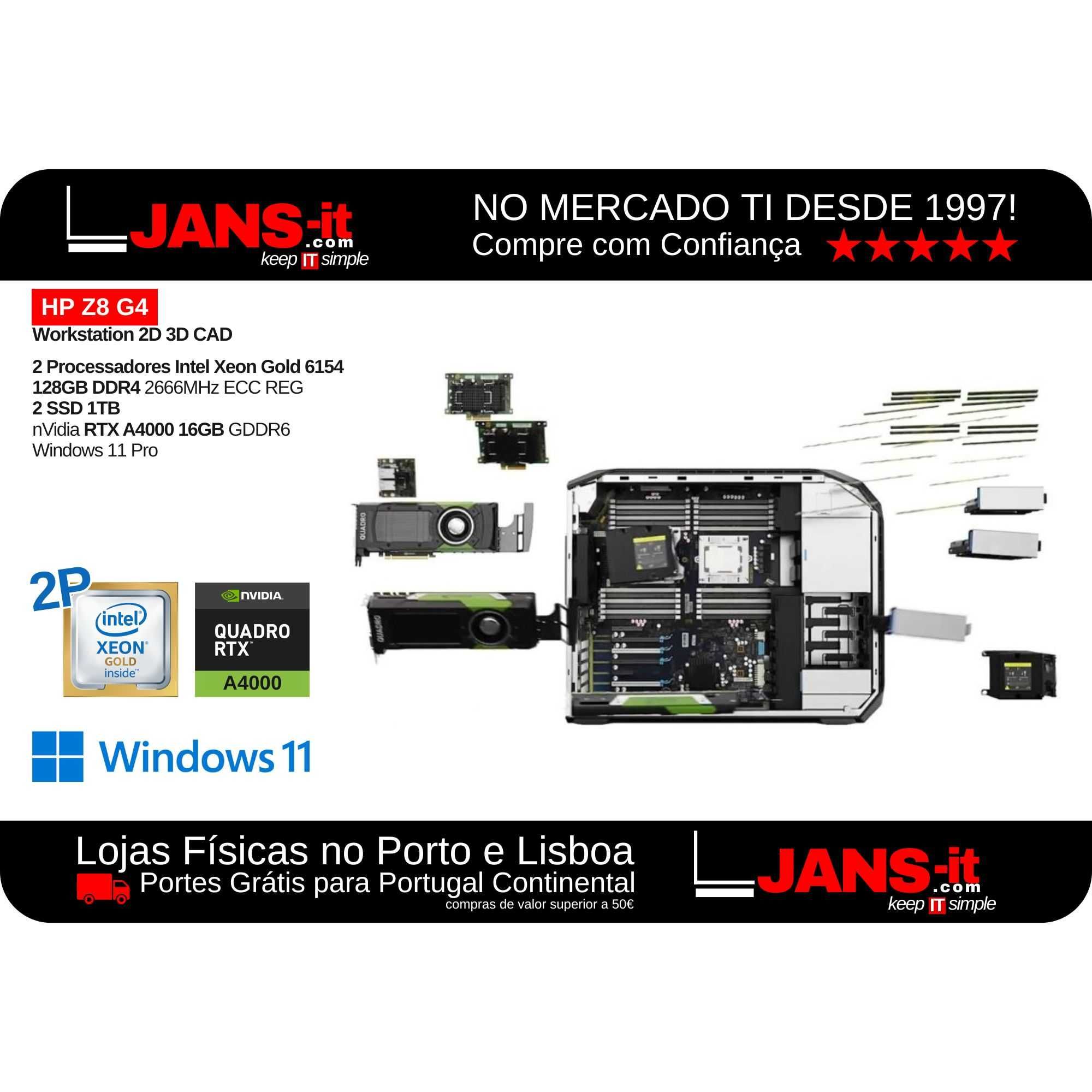 Workstation HP Z8 G4 RTX 4080 - 2x Xeon Gold 6154/256GB RAM/2xSSD 1 TB