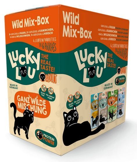 Karma dla kota bez zbóż, cukru i GMO - Lucky Lou DZICZYZNA MIX 6x125g