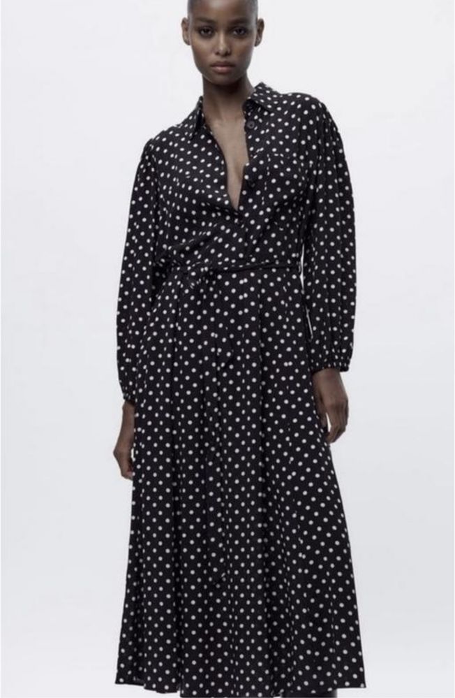 Платье Zara в горох длинное летнее платье зара сукня максі на гудзиках