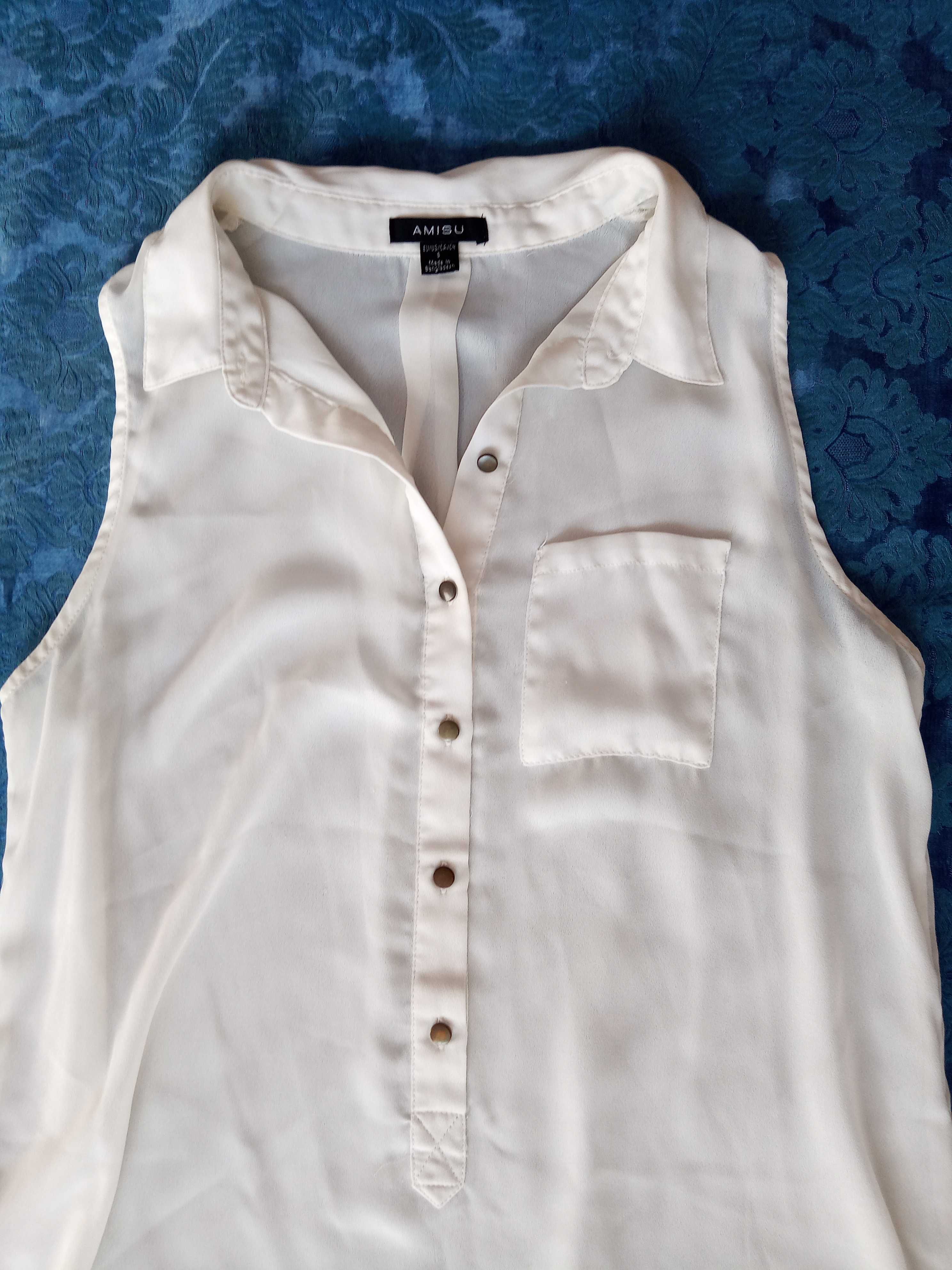 Bluzka damska AMISU; biała tunika bezrękawnik; r. 8, 34-36