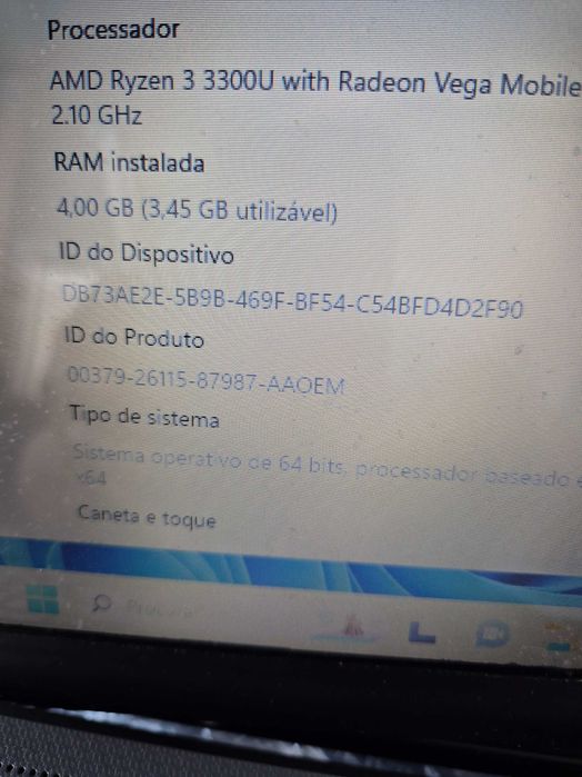 motherboard HP 255 G5 processador AMD rysen 3 3300U