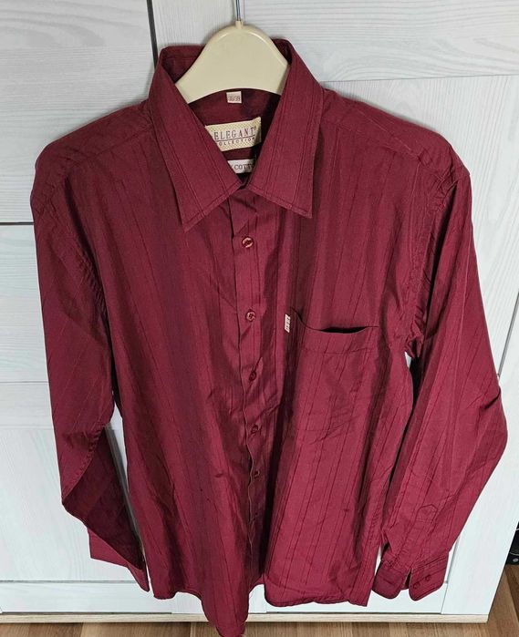 Bordowa koszula męska z długim rękawem rozmiar 38/39