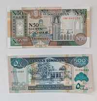 zestaw banknotów 50 i 500 shilings, Somalia , 2 szt ,