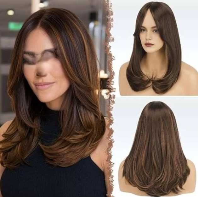 Długa Peruka dla Kobiet - ciemny blond 45cm FESHFEN