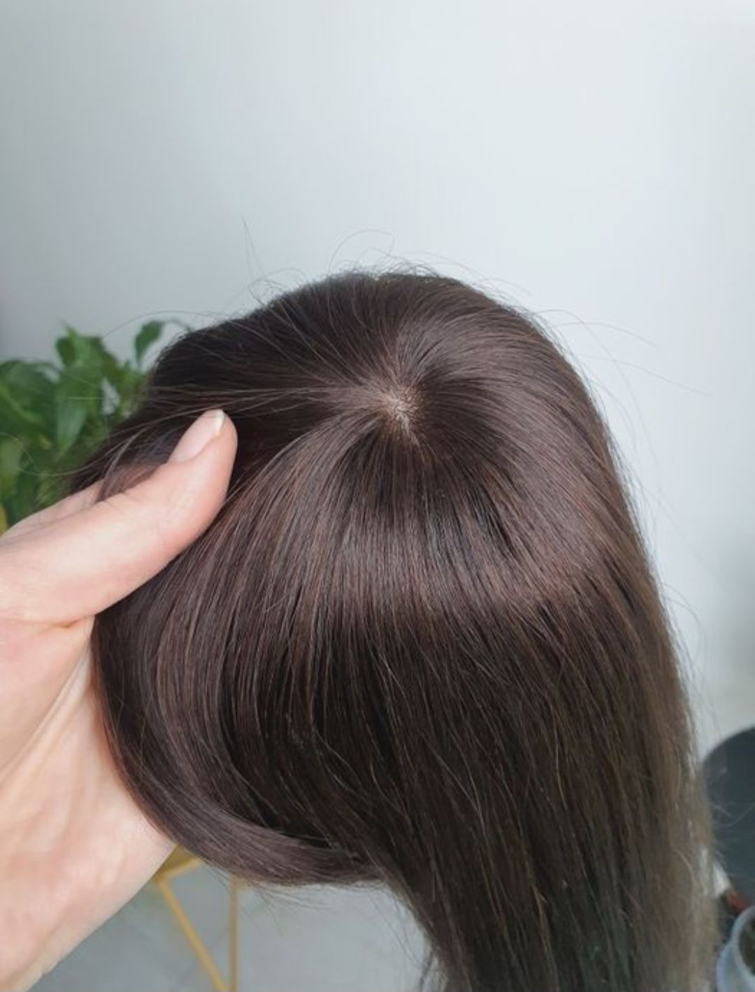 Mini Tupet topper z włosów naturalnych w 100% ciemny brąz