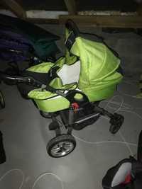 Wózek 2w1 zielony plus fotelik dla niemowlaka do auta