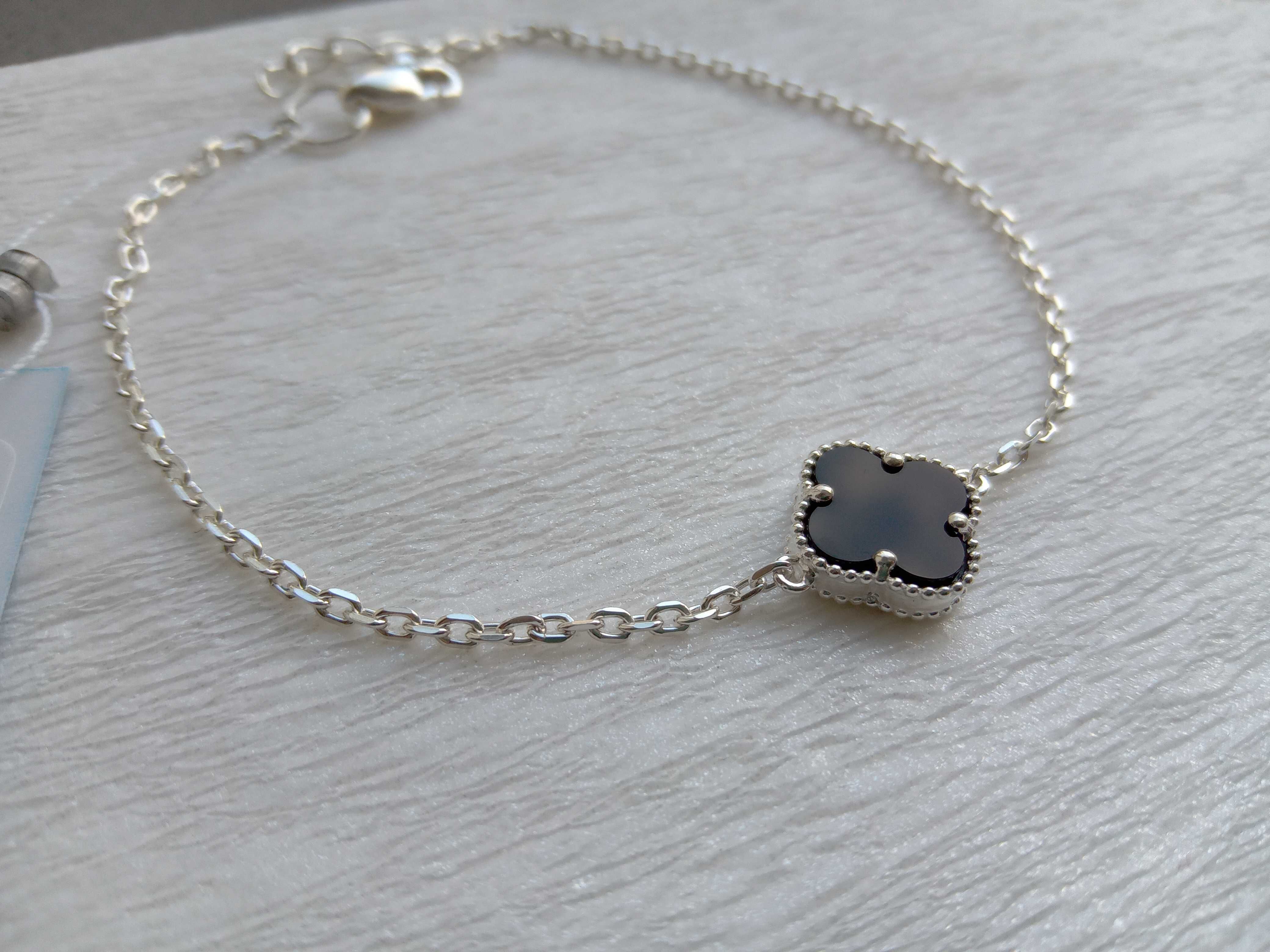 Серебряный браслет Van Cleef Ван Клиф клевер черный оникс 18 19 20 см