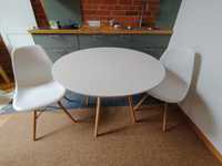 Stół okrągły, biały 100 cm, 2 krzesła