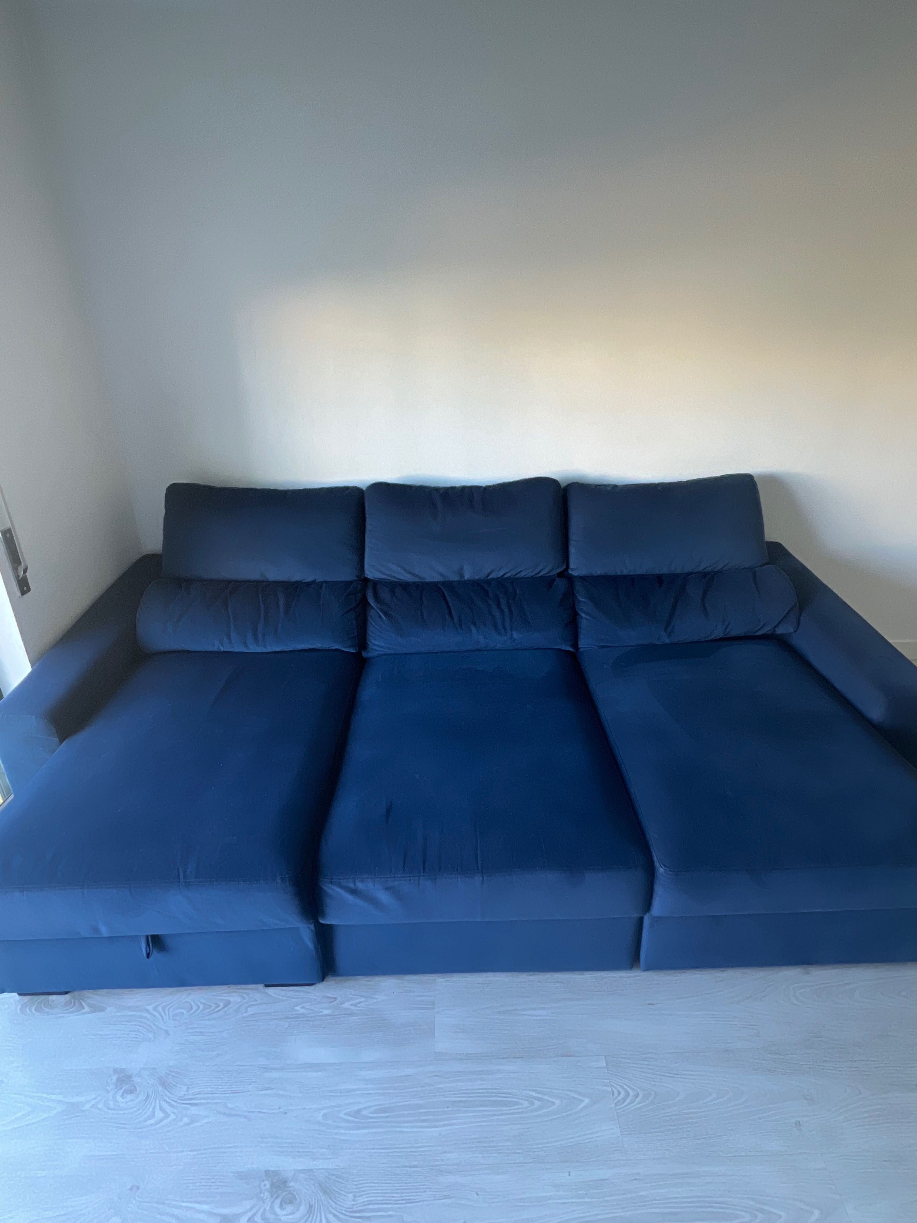 Sofá azul c/chaise longue - pouco uso