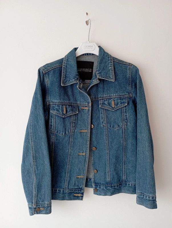 Długa kurtka jeansowa klasyczna gruba vintage oversize s m