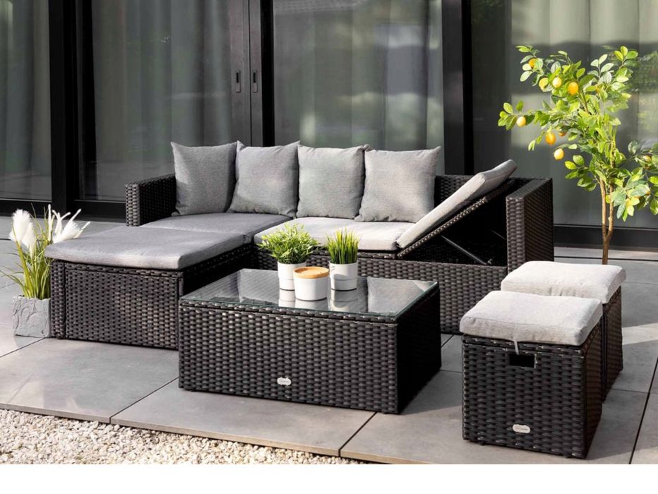 Zestaw mebli ogrodowych technorattan czarny Di Volio Bologna DV 017GF