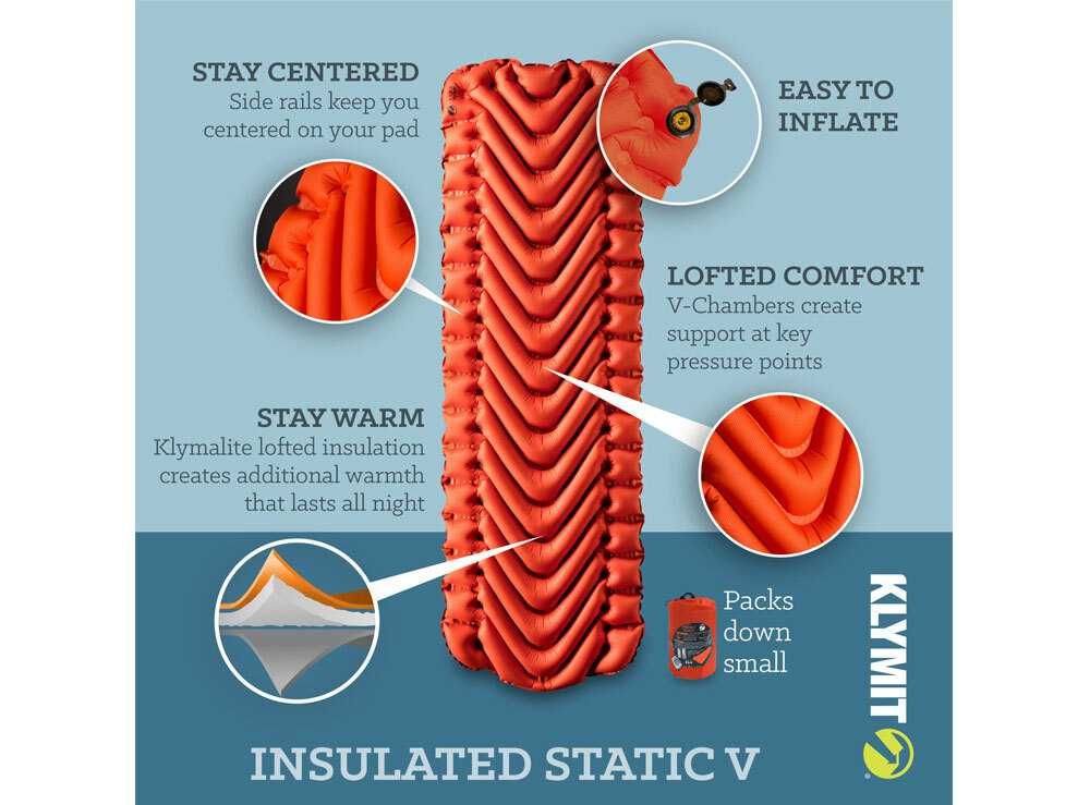 Klymit  Insulated  Static V Brick Red USA-773 надувний килимок Зимовий