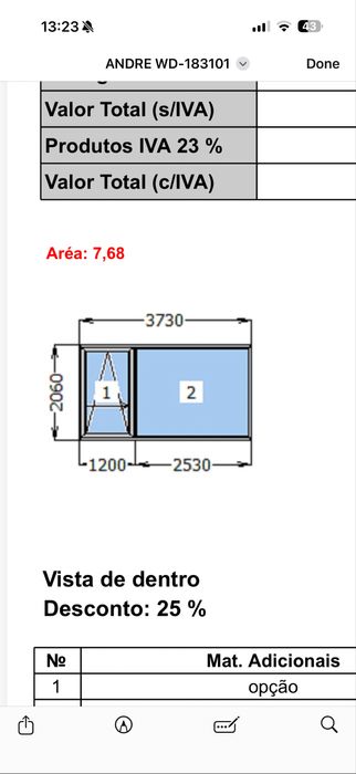 Janelas de alumínio de correr — quase novas, 1 ano de uso