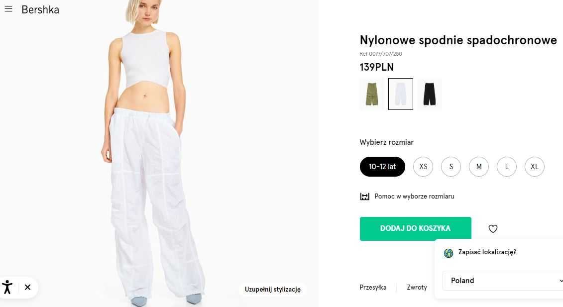 Bershka nylonowe spodnie spadochronowe parachute TEEN BSK 10-12 XXS