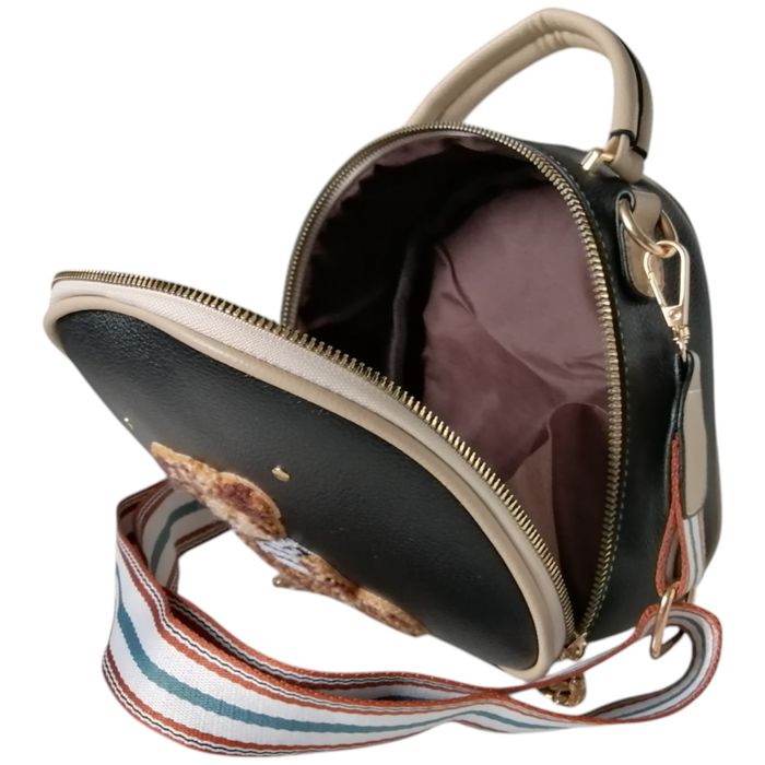 Czarny Kuferek Damski, Mała Torebka Damska Na Ramię z Miśkiem