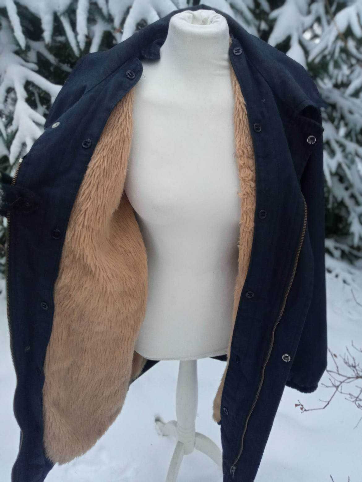 Granatowa ocieplana parka kurtka płaszcz vintage unisex M