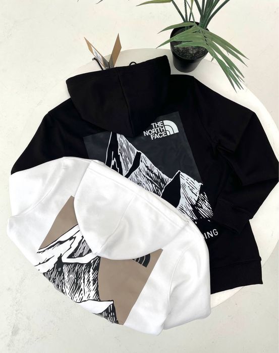 Худі The North Face чорний/ кофта тнф біла з горами/ светр tnf теплий