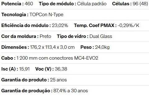 Módulo Solar Fotovoltaico - JINKO 460W (Bifacial)