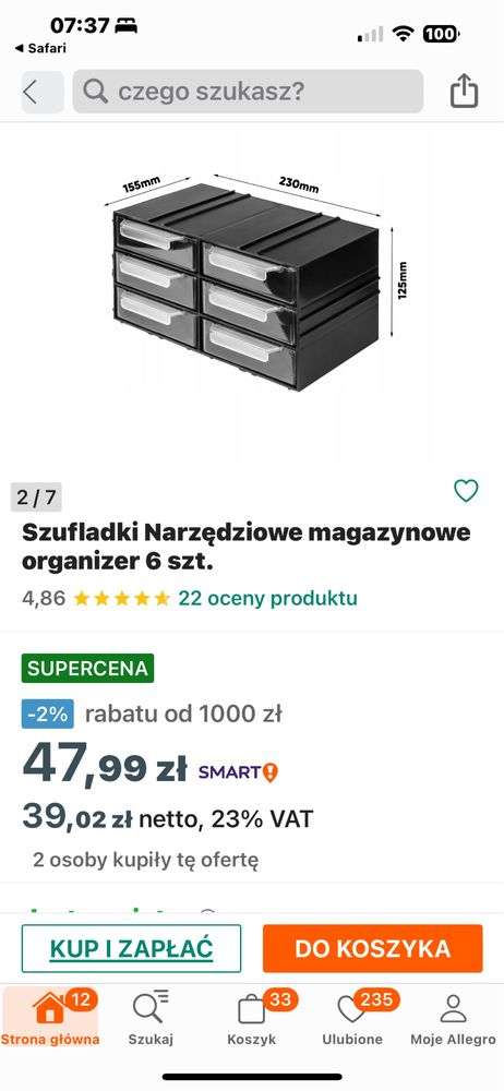 10 modułów-kuwety, szufladki magazynowe, narzędziowe, organizer KONGER