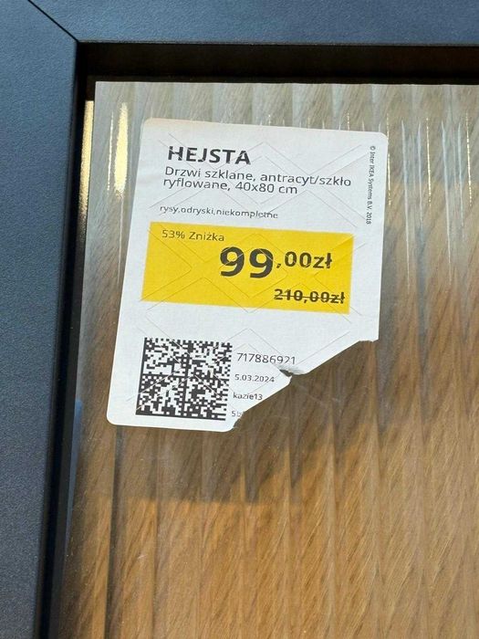 Ikea Hejsta drzwi szklane fronty ryflowane antracyt 40x80cm 2szt.