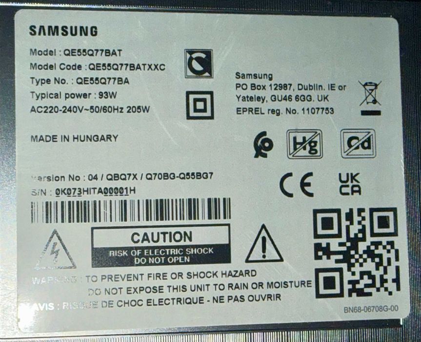 TV Samsung 55" QE55Q77BATXXH QLED UltraHD 4K HDR10+