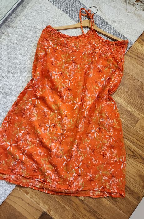 Bluzka tunika lekka pomarańczowa wiązana na szyi Plus Size