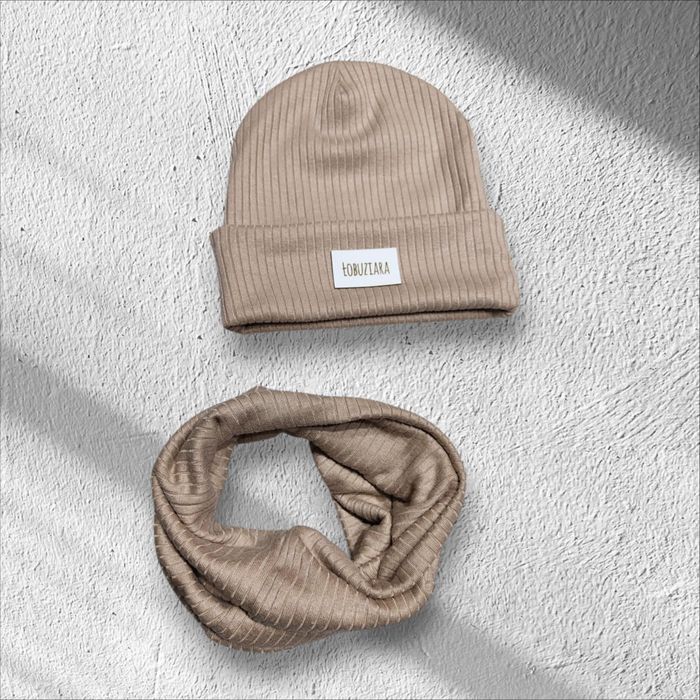 Komplet czapka komin jesienno-zimowy dla dziewczynki beżowy nowy 52 54