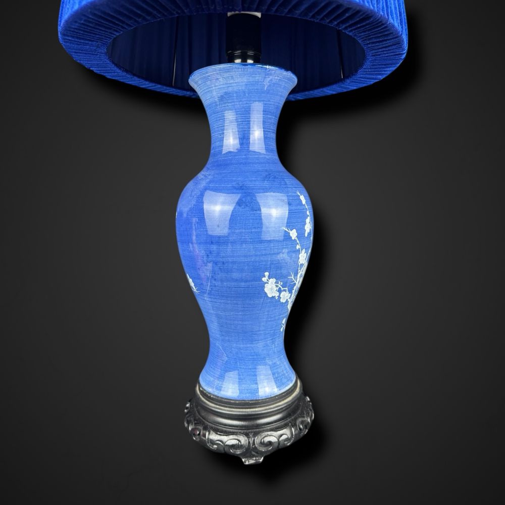 Lampa stołowa w stylu azjatyckim porcelana welurowy klosz b51/070315