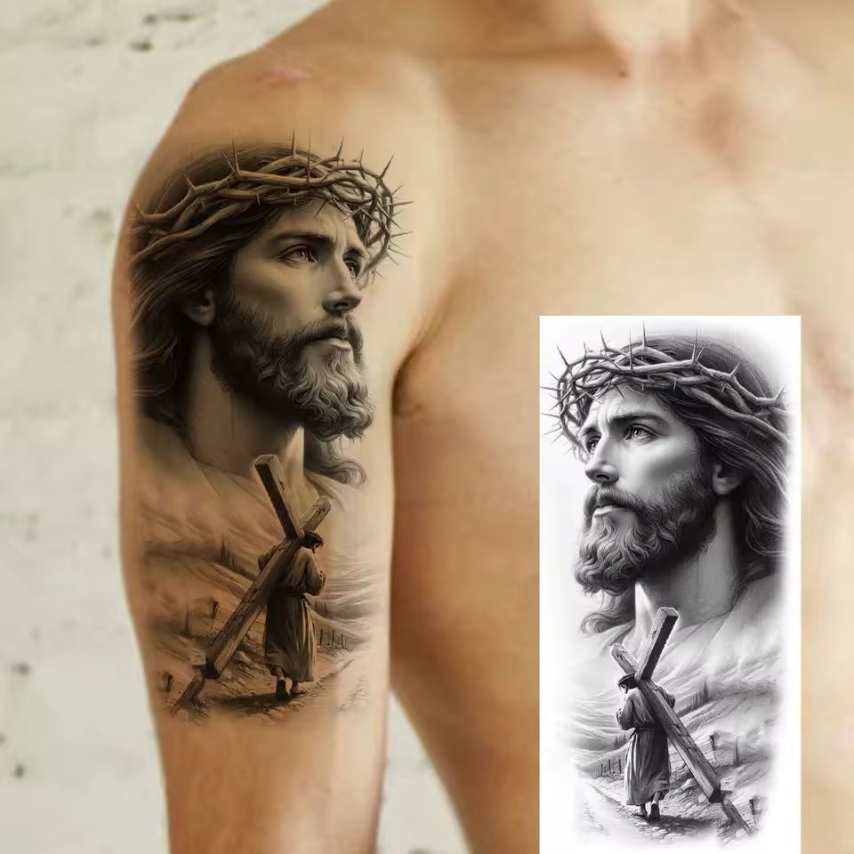 Tatuaż dziara Jezus Chrystus tymczasowy druzgocąca jakość